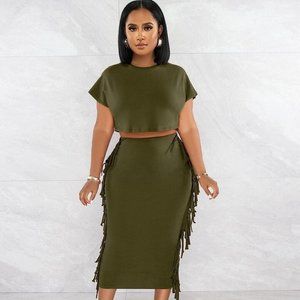 Sexy Summer Two Piece Sets for Women Crop top and Midi Skirt A016